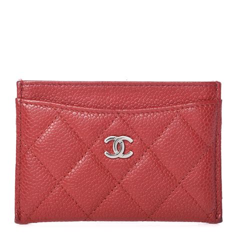 CHANEL Caviar Quilted Card Holder Red 